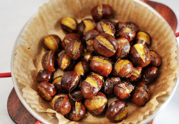 Roasted chestnuts in an air fryer